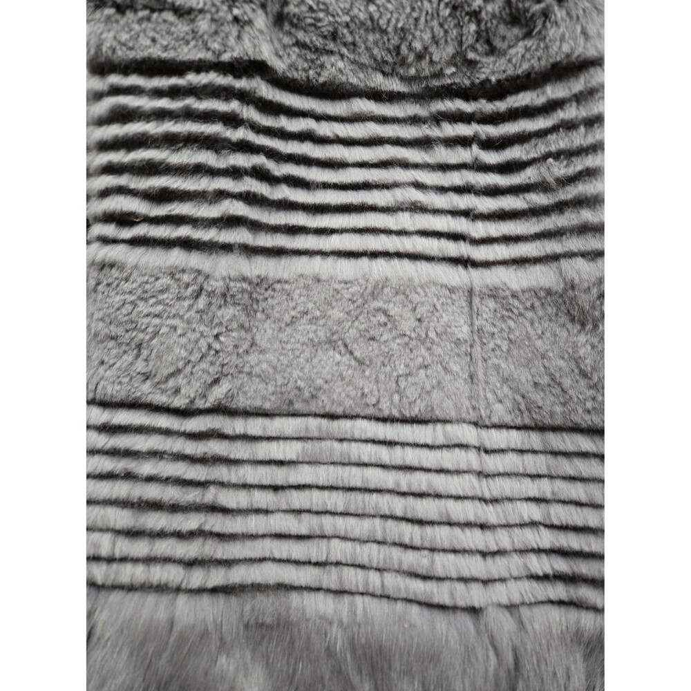 Vintage genuine rabbit fur long coat genuine fox fur collar gray womens L-XL - Picture 6 of 16